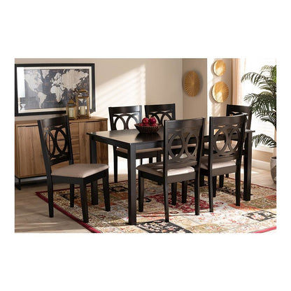 Sand Fabric Upholstered Espresso Brown Finished Wood 7-Piece Dining Set