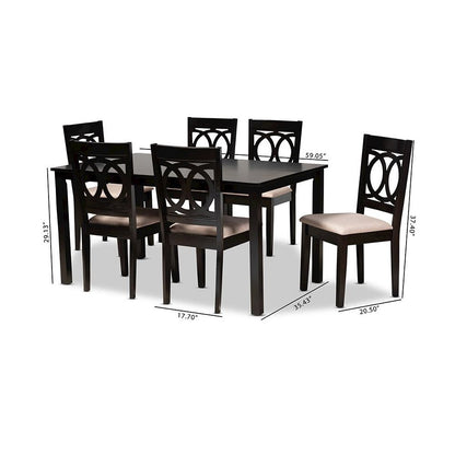 Sand Fabric Upholstered Espresso Brown Finished Wood 7-Piece Dining Set