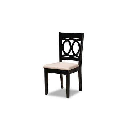 Sand Fabric Upholstered and Dark Brown Finished Wood 7-Piece Dining Set