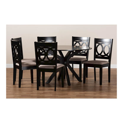 Sand Fabric Upholstered and Dark Brown Finished Wood 7-Piece Dining Set