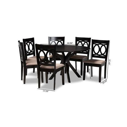 Sand Fabric Upholstered and Dark Brown Finished Wood 7-Piece Dining Set