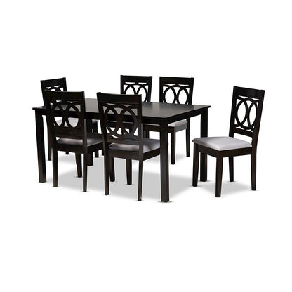 Grey Fabric Upholstered Espresso Brown Finished Wood 7-Piece Dining Set