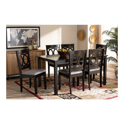 Grey Fabric Upholstered Espresso Brown Finished Wood 7-Piece Dining Set