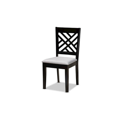 Grey Fabric Upholstered and Dark Brown Finished Wood 7-Piece Dining Set