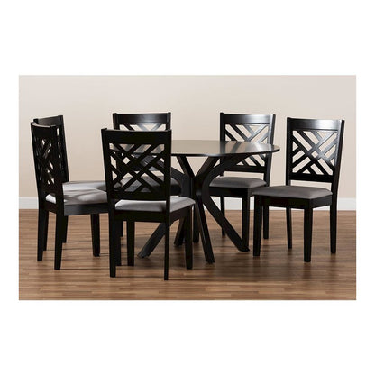 Grey Fabric Upholstered and Dark Brown Finished Wood 7-Piece Dining Set