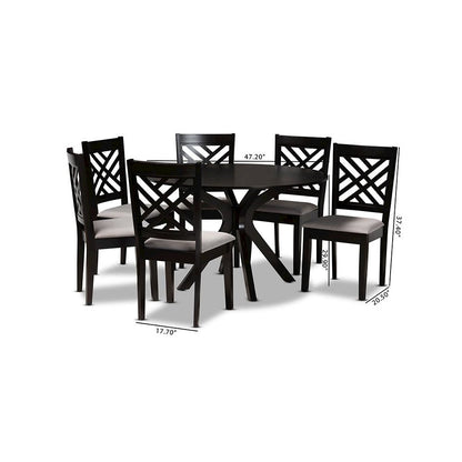 Grey Fabric Upholstered and Dark Brown Finished Wood 7-Piece Dining Set