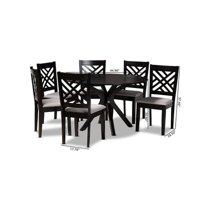 Grey Fabric Upholstered and Dark Brown Finished Wood 7-Piece Dining Set