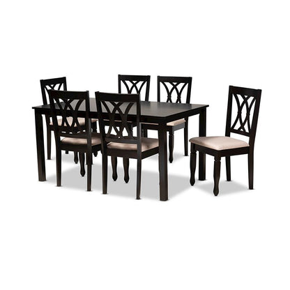 Sand Fabric Upholstered Espresso Brown Finished Wood 7-Piece Dining Set
