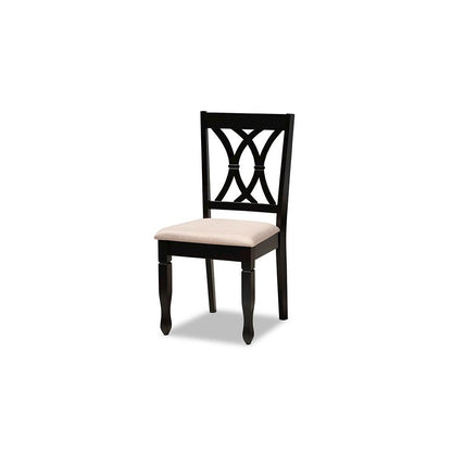 Sand Fabric Upholstered Espresso Brown Finished Wood 7-Piece Dining Set