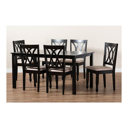 Sand Fabric Upholstered Espresso Brown Finished Wood 7-Piece Dining Set