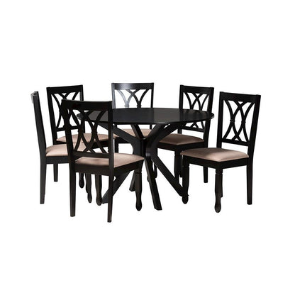 Maya Modern Beige Fabric and Espresso Brown Finished Wood 7-Piece Dining Set