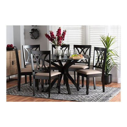 Maya Modern Beige Fabric and Espresso Brown Finished Wood 7-Piece Dining Set