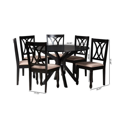 Maya Modern Beige Fabric and Espresso Brown Finished Wood 7-Piece Dining Set