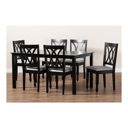 Grey Fabric Upholstered Espresso Brown Finished Wood 7-Piece Dining Set