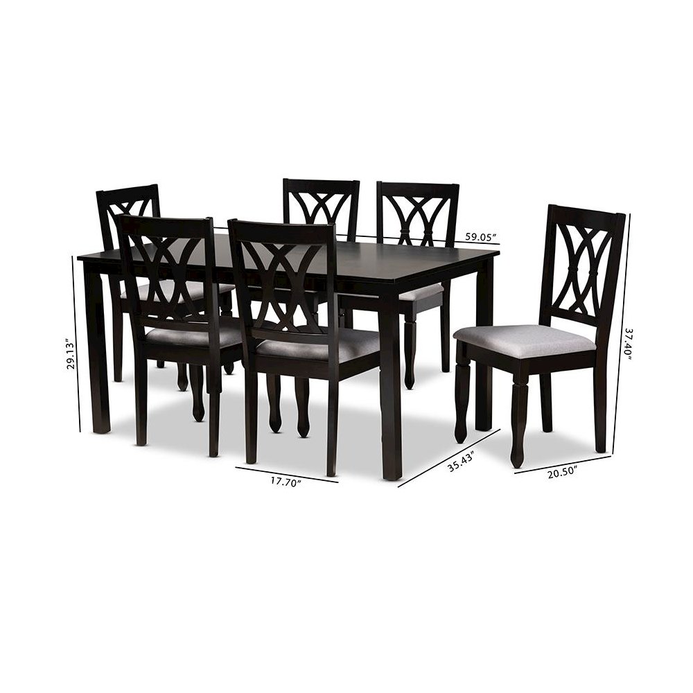 Grey Fabric Upholstered Espresso Brown Finished Wood 7-Piece Dining Set
