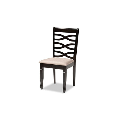 Sand Fabric Upholstered Dark Brown Finished Wood 7-Piece Dining Set