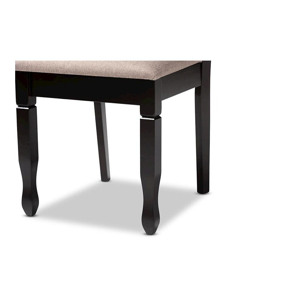 Sand Fabric Upholstered Dark Brown Finished Wood 7-Piece Dining Set