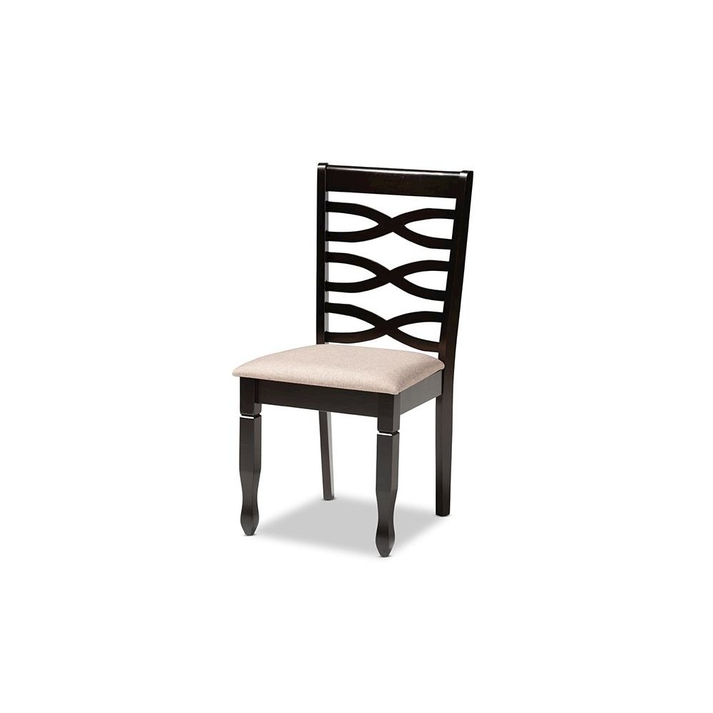 Sand Fabric Upholstered Dark Brown Finished Wood 7-Piece Dining Set