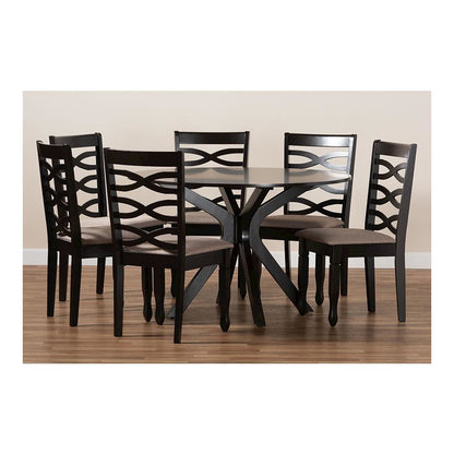 Sand Fabric Upholstered Dark Brown Finished Wood 7-Piece Dining Set
