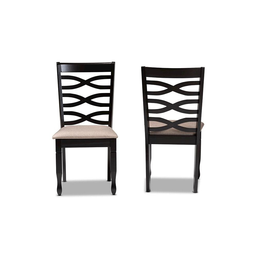 Sand Fabric Upholstered Dark Brown Finished 2-Piece Wood Dining Chair Set