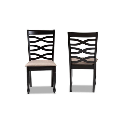Sand Fabric Upholstered Dark Brown Finished 2-Piece Wood Dining Chair Set