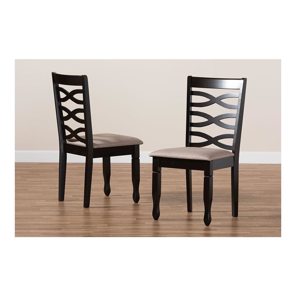 Sand Fabric Upholstered Dark Brown Finished 2-Piece Wood Dining Chair Set