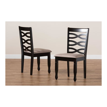 Sand Fabric Upholstered Dark Brown Finished 2-Piece Wood Dining Chair Set