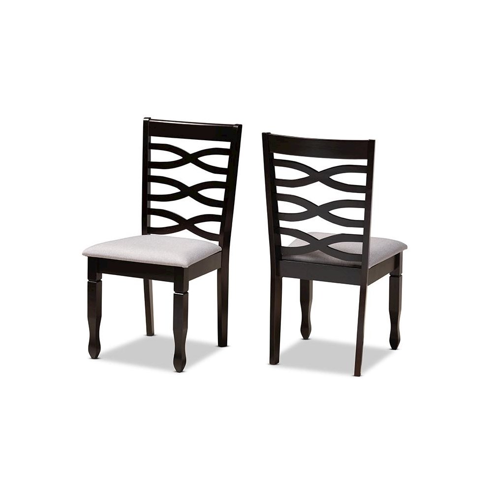 Grey Fabric Upholstered Espresso Brown Finished Wood 2-Piece Dining Chair Set