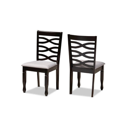 Grey Fabric Upholstered Espresso Brown Finished Wood 2-Piece Dining Chair Set