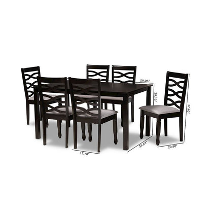 Grey Fabric Upholstered and Dark Brown Finished Wood 7-Piece Dining Set