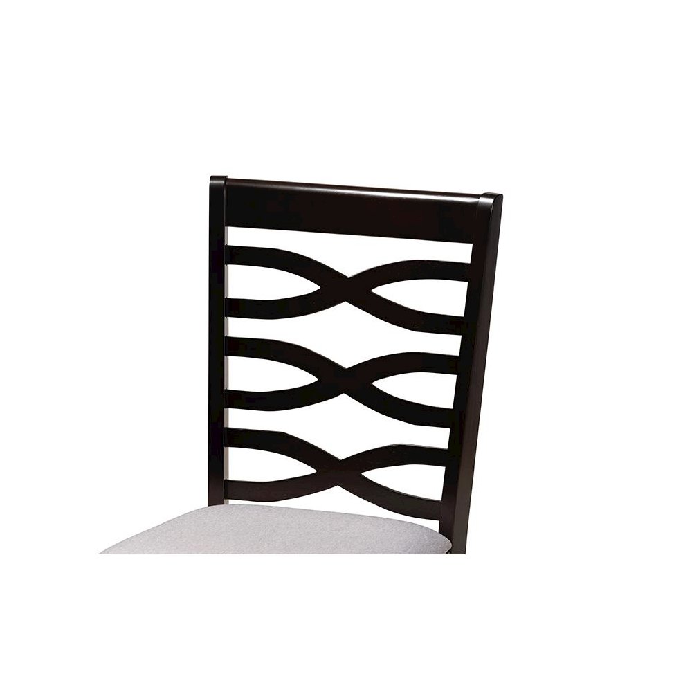 Grey Fabric Upholstered and Dark Brown Finished Wood 7-Piece Dining Set