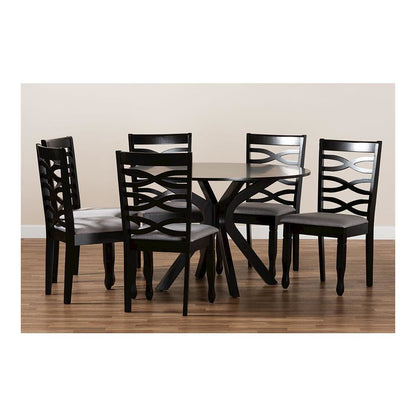 Grey Fabric Upholstered and Dark Brown Finished Wood 7-Piece Dining Set