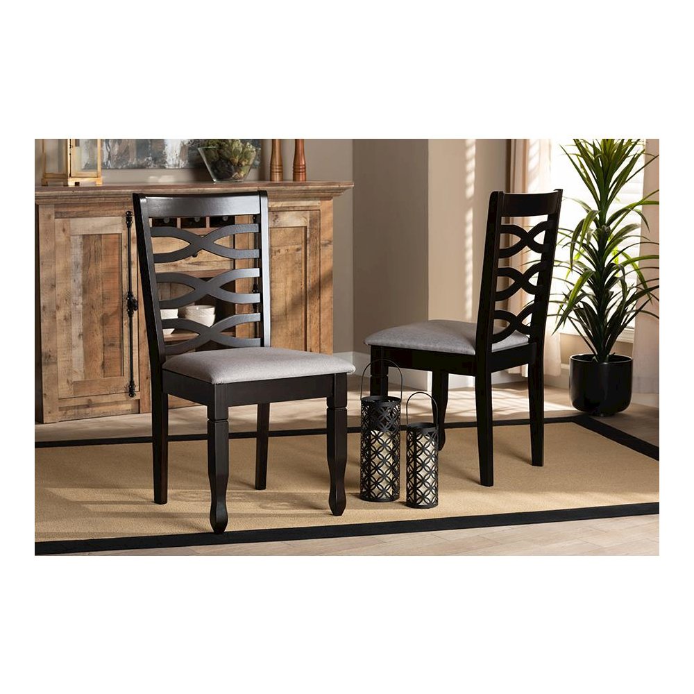 Grey Fabric Upholstered Espresso Brown Finished Wood 2-Piece Dining Chair Set