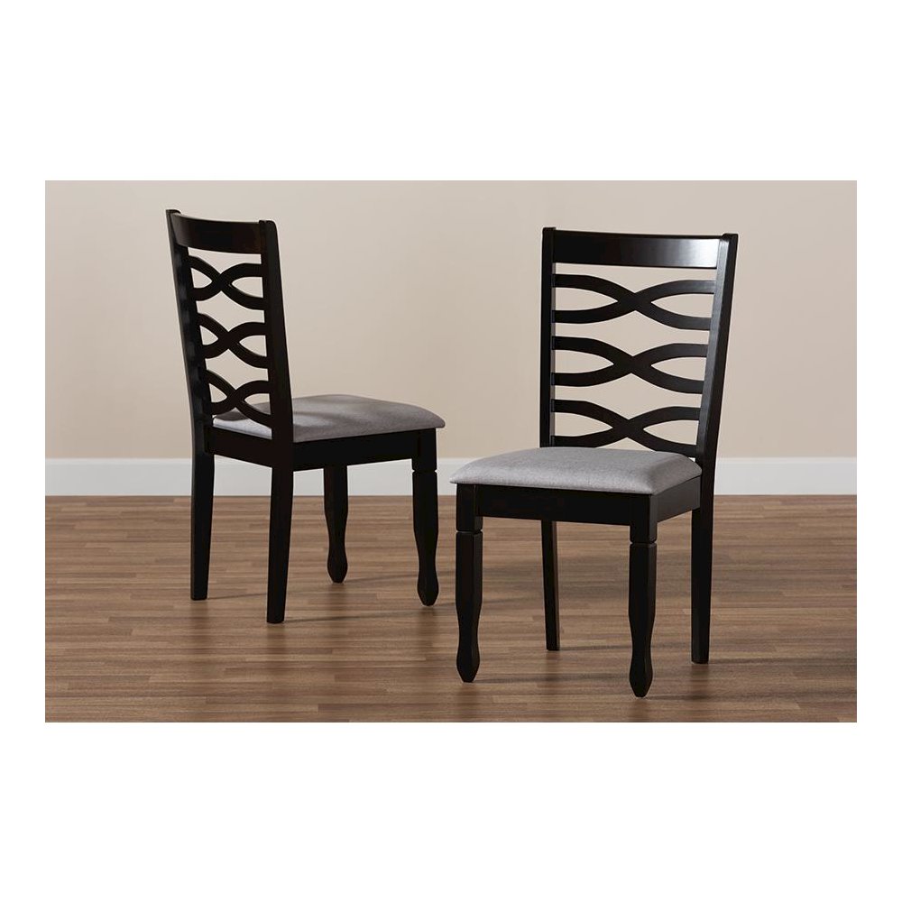 Grey Fabric Upholstered Espresso Brown Finished Wood 2-Piece Dining Chair Set
