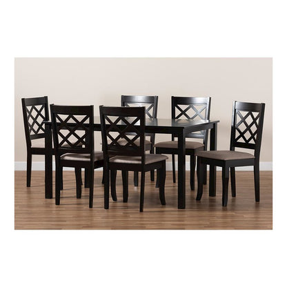 Sand Fabric Upholstered Dark Brown Finished 7-Piece Wood Dining Set