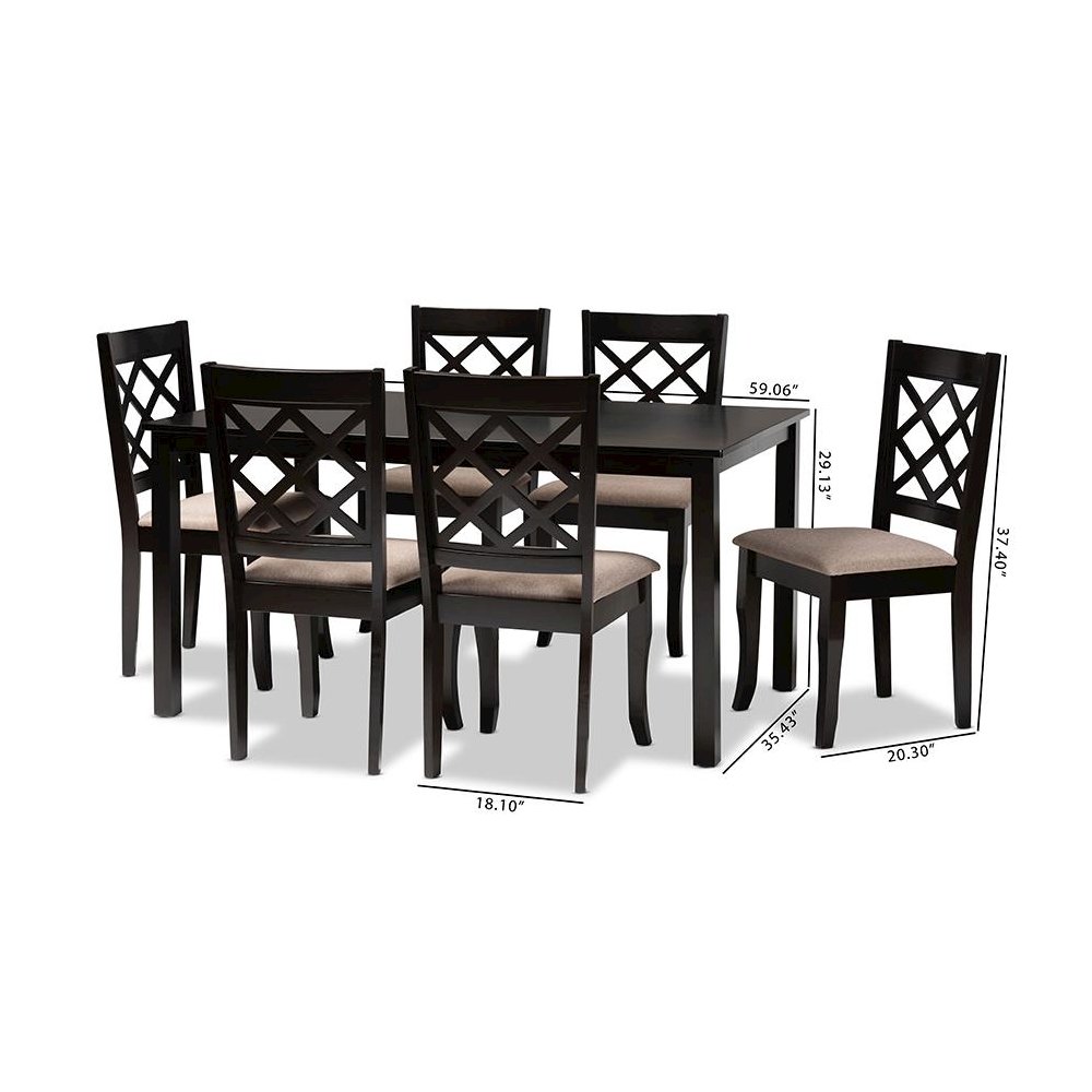 Sand Fabric Upholstered Dark Brown Finished 7-Piece Wood Dining Set