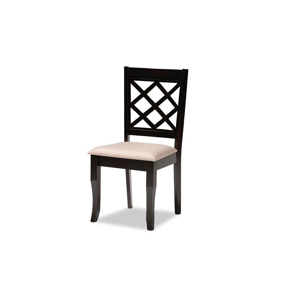 Sand Fabric Upholstered and Dark Brown Finished Wood 7-Piece Dining Set
