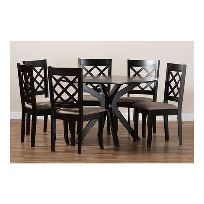 Sand Fabric Upholstered and Dark Brown Finished Wood 7-Piece Dining Set