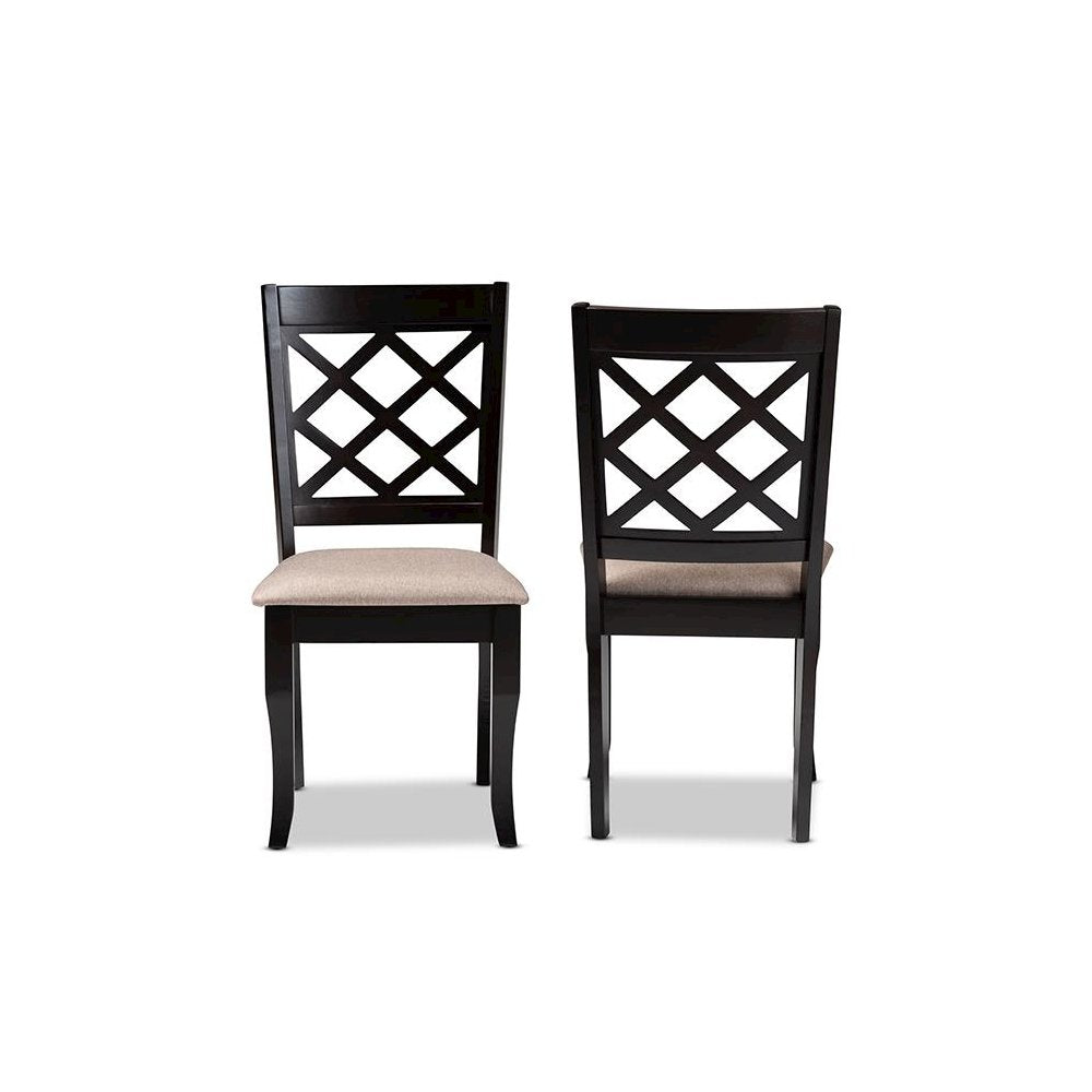Sand Fabric Upholstered Dark Brown Finished 2-Piece Wood Dining Chair Set