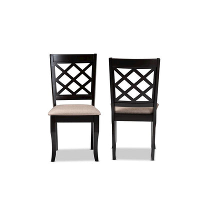 Sand Fabric Upholstered Dark Brown Finished 2-Piece Wood Dining Chair Set