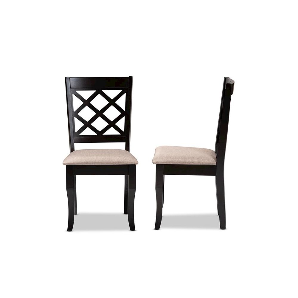 Sand Fabric Upholstered Dark Brown Finished 2-Piece Wood Dining Chair Set