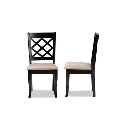 Sand Fabric Upholstered Dark Brown Finished 2-Piece Wood Dining Chair Set