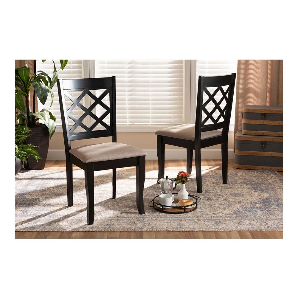 Sand Fabric Upholstered Dark Brown Finished 2-Piece Wood Dining Chair Set