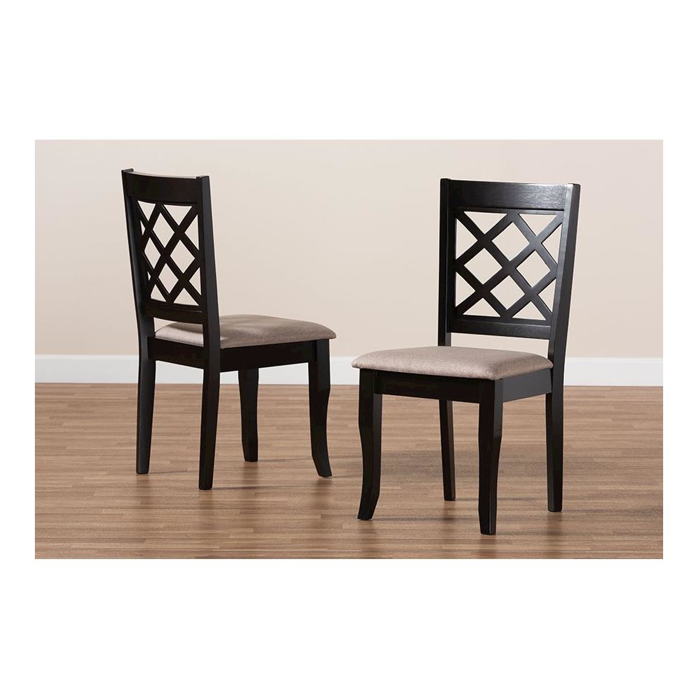 Sand Fabric Upholstered Dark Brown Finished 2-Piece Wood Dining Chair Set