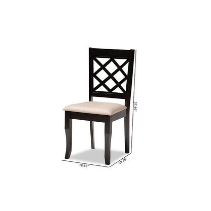 Sand Fabric Upholstered Dark Brown Finished 2-Piece Wood Dining Chair Set