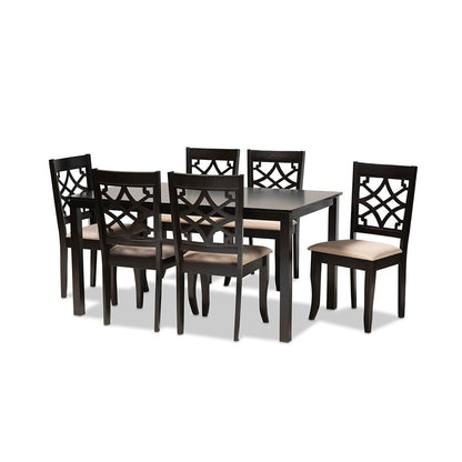 Sand Fabric Upholstered and Espresso Brown Finished Wood 7-Piece Dining Set