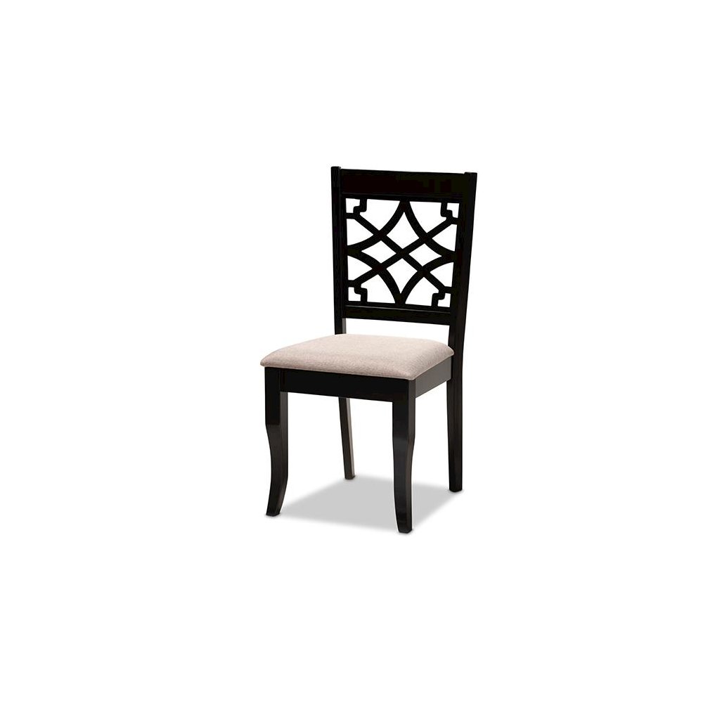 Sand Fabric Upholstered and Espresso Brown Finished Wood 7-Piece Dining Set