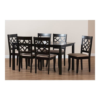 Sand Fabric Upholstered and Espresso Brown Finished Wood 7-Piece Dining Set
