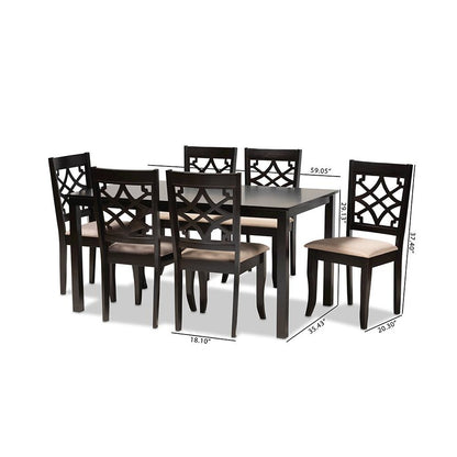 Sand Fabric Upholstered and Espresso Brown Finished Wood 7-Piece Dining Set