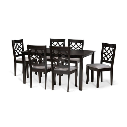 Grey Fabric Upholstered and Dark Brown Finished Wood 7-Piece Dining Set
